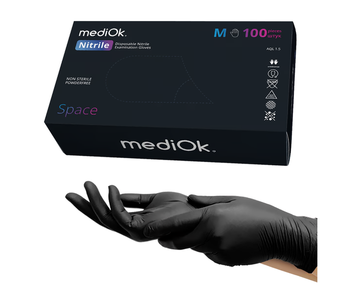 Нітрилові рукавички MediOK, M 3.5g (чорні) 1427 фото