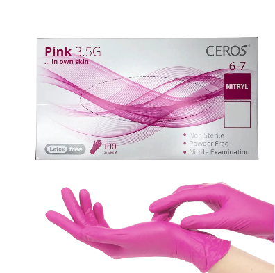 Нітрилові рукавички рожевого кольору Ceros Pink 3.5 г XS 50 пар/уп 13579 фото