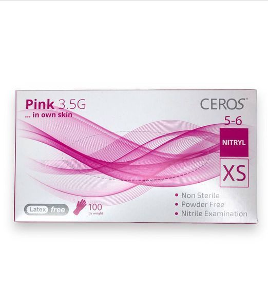 Нітрилові рукавички розового кольору Ceros Pink 3.5 г розмір XS 50 пар/уп 13579 фото