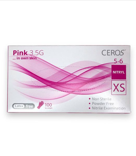 Нітрилові рукавички рожевого кольору Ceros Pink 3.6 г розмір XS 50 пар/уп 13579 фото