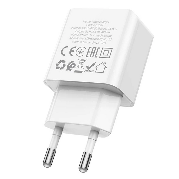 Блок живлення HOCO C106A Leisure 1USB (Білий) 22825 фото