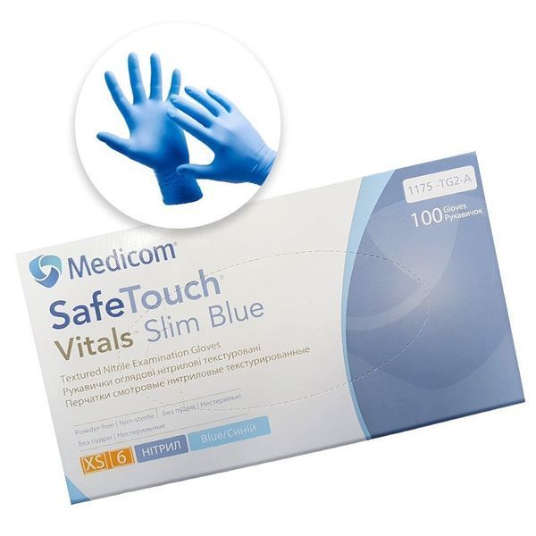 Перчатки Medicom SafeTouch Vitals Slim XS 3.0g(блакитні) 1175-TG2_A фото