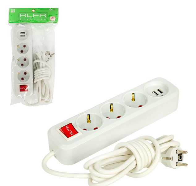 Удлинитель 3 розетки 3м+2USB  ALFUSB3M фото