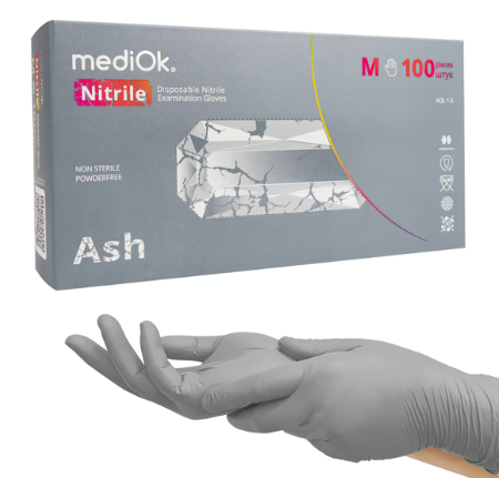 Перчатки нітрилові MediOk ASH, М 3.8g(сірі) 19353 фото