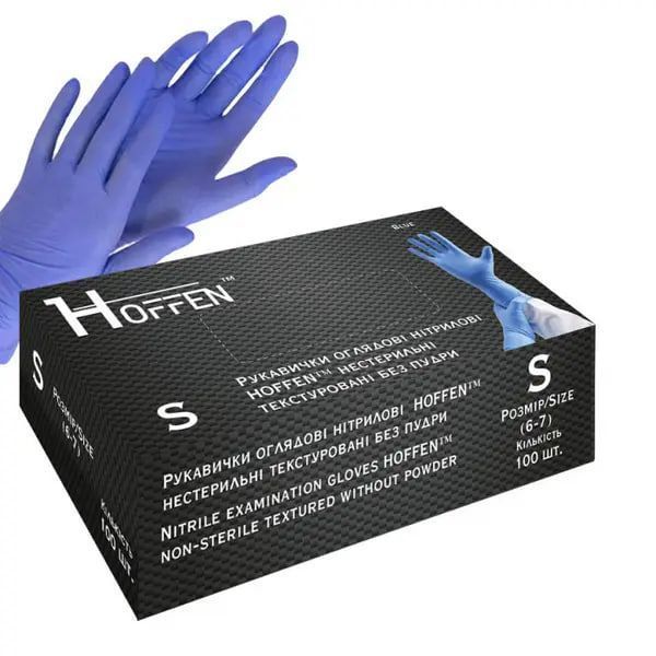 Рукавички нітрилові HOFFEN блакитні S 3,5г 15989 фото