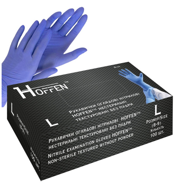 Рукавички нітрилові HOFFEN блакитні L 3,5г 15992 фото