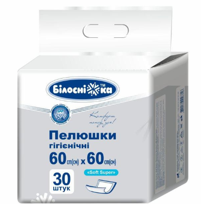  Зображення Пелюшки "Білосніжка" гігієнічні "Soft Super" 60см х 60см (30шт уп) 