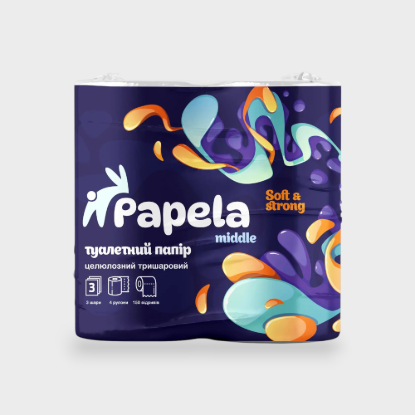  Зображення Папір туалетний Papela Middle 3 кулі 4рул-150 відривів 
