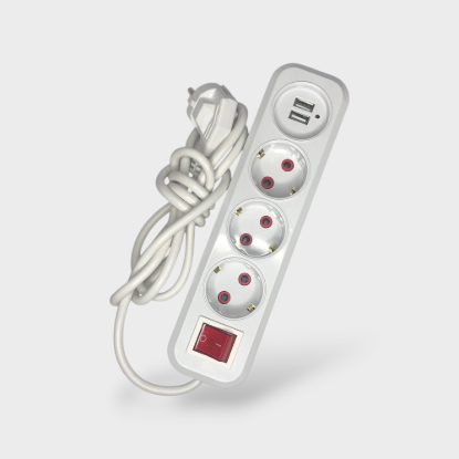  Зображення Подовжувач 3 розетки+2USB 2м 2417 