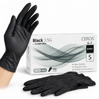  Зображення Рукавички нітрилові оглядові нестерильні неприпудрені CEROS® Black 3.5G, розмір S 