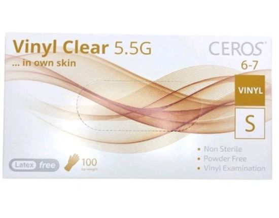  Зображення Рукавички вінілові оглядові нестерильні неприпудрені CEROS® Vinyl Clear 5.5G, розмір S 