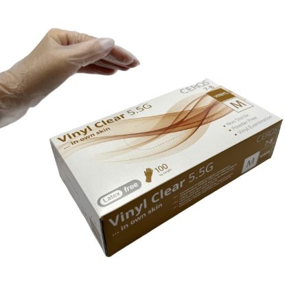  Зображення Рукавички вінілові оглядові нестерильні неприпудрені CEROS® Vinyl Clear 5.5G, розмір M 
