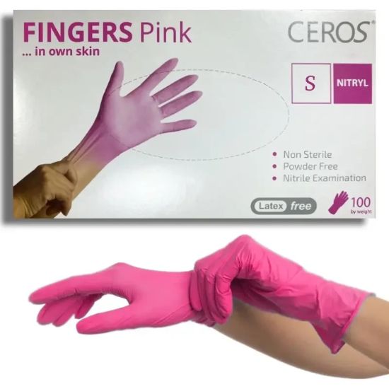  Зображення Рукавички нітрилові оглядові нестерильні неприпудрені CEROS® Pink 3.5G, розмір S 