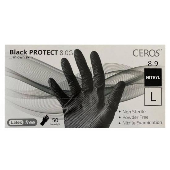  Зображення Рукавички нітрилові оглядові нестерильні неприпудрені CEROS® Black PROTECT 8.0G, розмір L 