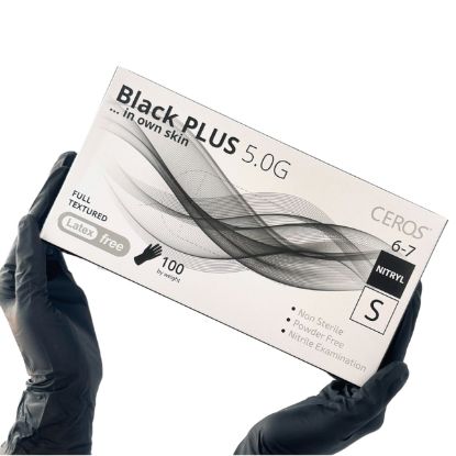  Зображення Рукавички нітрилові оглядові нестерильні неприпудрені CEROS® Black 5.0G, розмір S 
