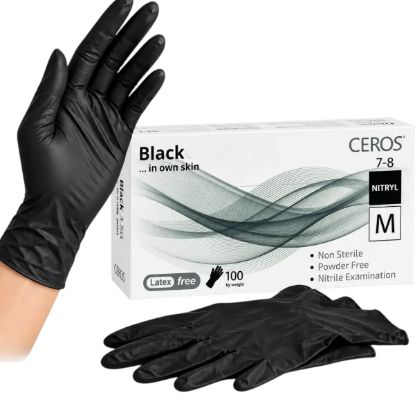  Зображення Рукавички нітрилові оглядові нестерильні неприпудрені CEROS® Black 5.0G, розмір M 