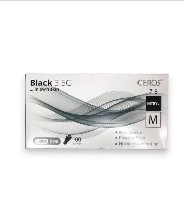  Зображення Рукавички нітрилові оглядові нестерильні неприпудрені CEROS® Black 3.5G, розмір M 