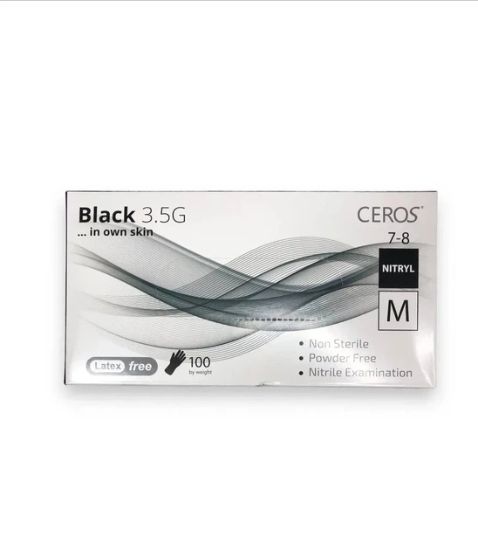  Зображення Рукавички нітрилові оглядові нестерильні неприпудрені CEROS® Black 3.5G, розмір M 