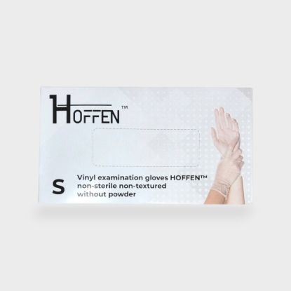  Зображення Рукавички ВІНІЛОВІ,  HOFFEN нестерильні нетекстуровані  без пудри р.S (пачка 50 пар ) 