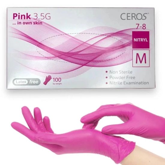  Зображення Рукавички нітрилові оглядові нестерильні неприпудрені CEROS® Pink 3.5G, розмір L 