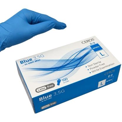  Зображення Рукавички нітрилові оглядові нестерильні неприпудрені CEROS® Blue 3.5G, розмір L 