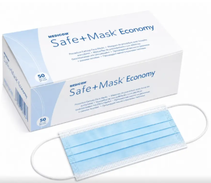  Зображення Процедурні маски з петлями для вух SAFE+MASK® Economy, Блакитний ( 50шт/уп ) 