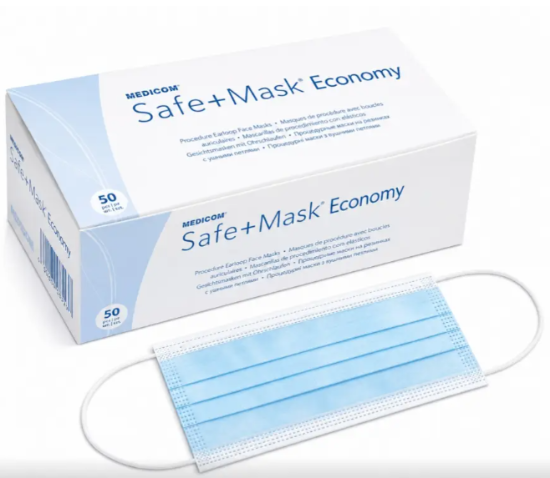  Зображення Процедурні маски з петлями для вух SAFE+MASK® Economy, Блакитний ( 50шт/уп ) 