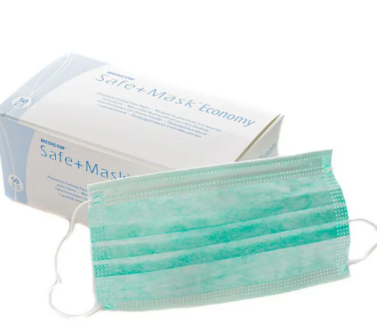  Зображення Процедурні маски з петлями для вух SAFE+MASK® Economy, Зелений ( 50шт/уп ) 