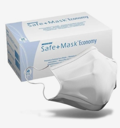  Зображення Процедурні маски з петлями для вух SAFE+MASK® Economy, Білий ( 50шт/уп ) 
